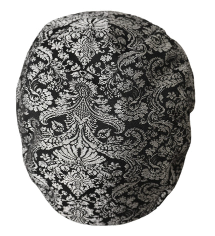 Dolce & Gabbana Black Silver Floral Jacquard Newsboy Hat Men