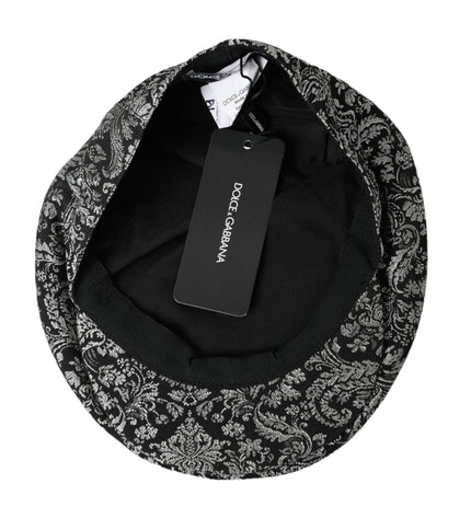 Dolce & Gabbana Black Silver Floral Jacquard Newsboy Hat Men