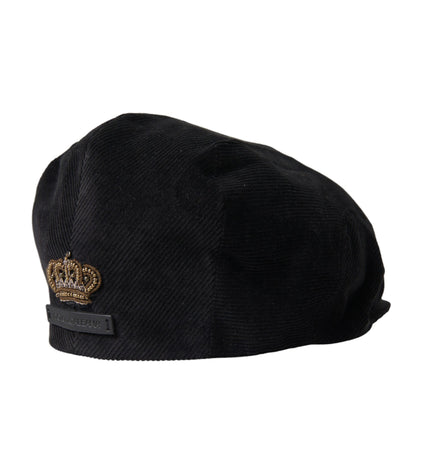 Dolce & Gabbana Black Corduroy Crown Newsboy Hat Men