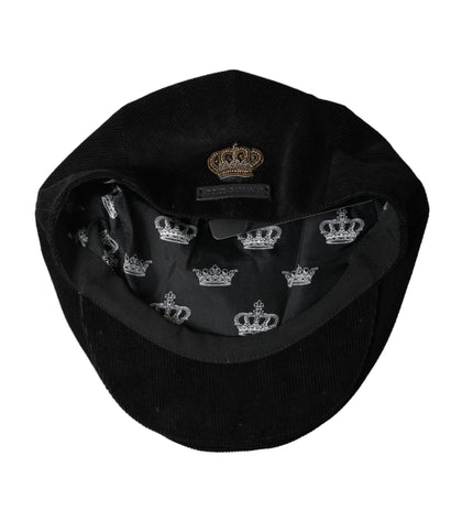 Dolce & Gabbana Black Corduroy Crown Newsboy Hat Men