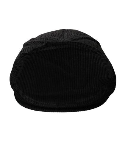 Dolce & Gabbana Black Corduroy Crown Newsboy Hat Men