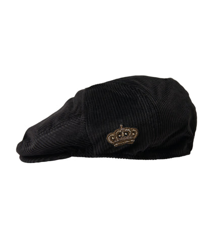 Dolce & Gabbana Black Corduroy Crown Newsboy Hat Men