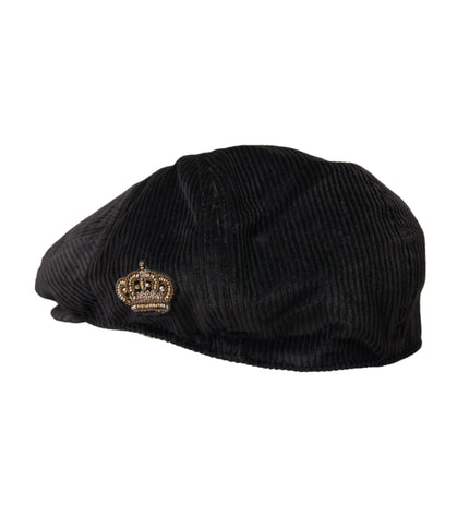 Dolce & Gabbana Black Corduroy Crown Newsboy Hat Men