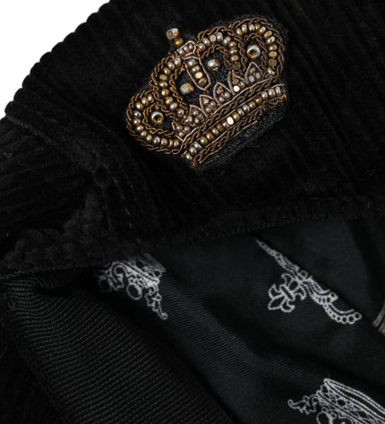 Dolce & Gabbana Black Corduroy Crown Newsboy Hat Men