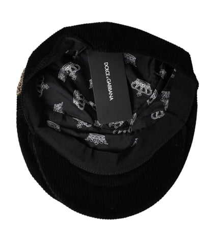 Dolce & Gabbana Black Corduroy Crown Newsboy Hat Men