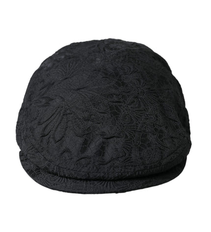 Dolce & Gabbana Black Floral Brocade Newsboy Hat Men