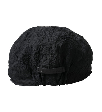 Dolce & Gabbana Black Floral Brocade Newsboy Hat Men