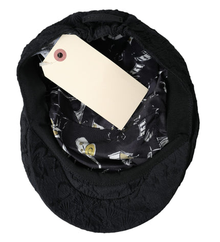 Dolce & Gabbana Black Floral Brocade Newsboy Hat Men