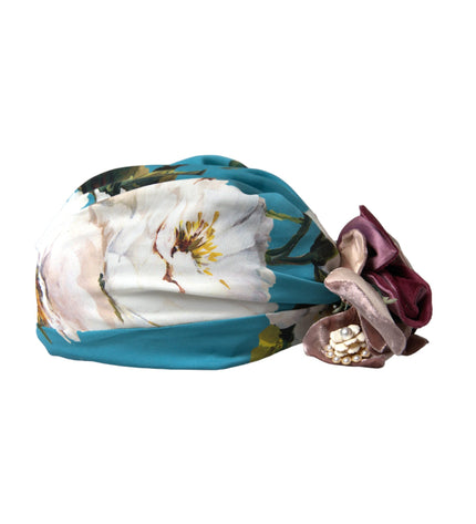 Dolce & Gabbana Blue Floral Motif Turban Head Hat Women