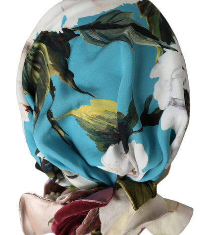 Dolce & Gabbana Blue Floral Motif Turban Head Hat Women