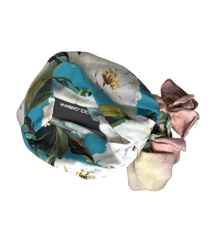 Dolce & Gabbana Blue Floral Motif Turban Head Hat Women