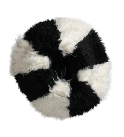 Dolce & Gabbana Black White Stripes Mohair Fur Bucket Hat