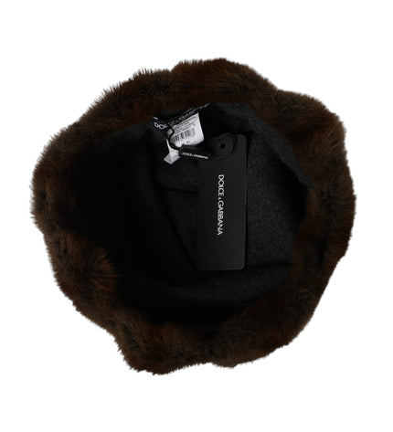 Dolce & Gabbana Brown Weasel Fur Womens Cashmere Hat Beanie