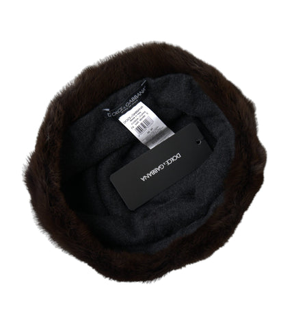 Dolce & Gabbana Brown Weasel Fur Womens Cashmere Hat Beanie