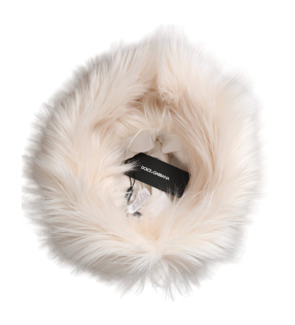 Dolce & Gabbana White Acrylic Fur Womens Bucket Hat