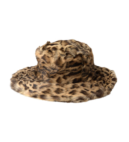 Dolce & Gabbana Brown Leopard Fur Women Bucket Hat