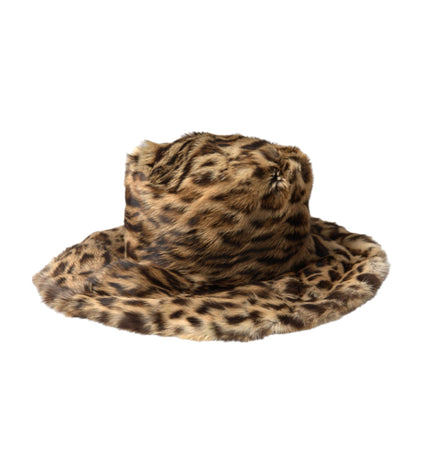 Dolce & Gabbana Brown Leopard Fur Women Bucket Hat