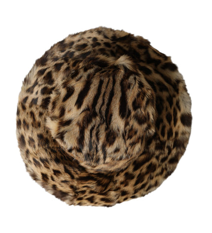 Dolce & Gabbana Brown Leopard Fur Women Bucket Hat