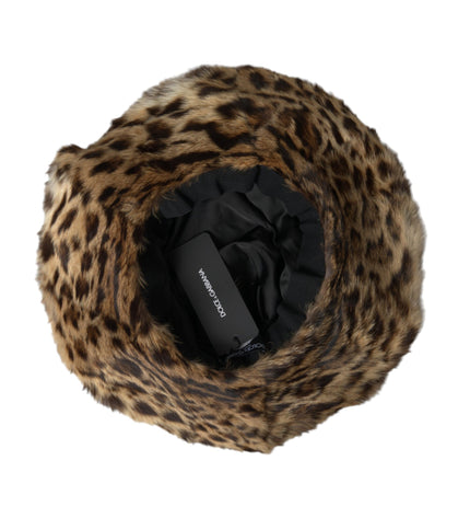 Dolce & Gabbana Brown Leopard Fur Women Bucket Hat