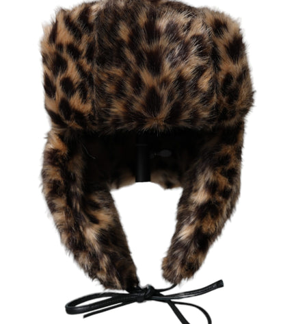 Dolce & Gabbana Multicolor Leopard Fur Trapper Women Hat