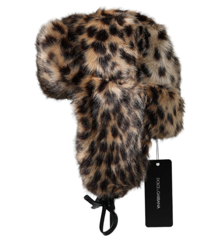 Dolce & Gabbana Multicolor Leopard Fur Trapper Women Hat