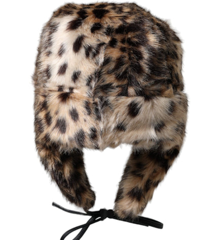 Dolce & Gabbana Multicolor Leopard Fur Trapper Women Hat