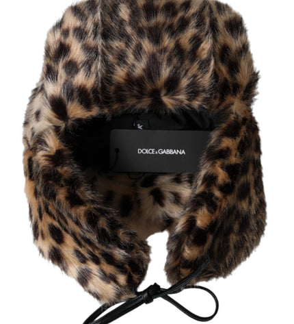 Dolce & Gabbana Multicolor Leopard Fur Trapper Women Hat