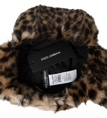 Dolce & Gabbana Multicolor Leopard Fur Trapper Women Hat