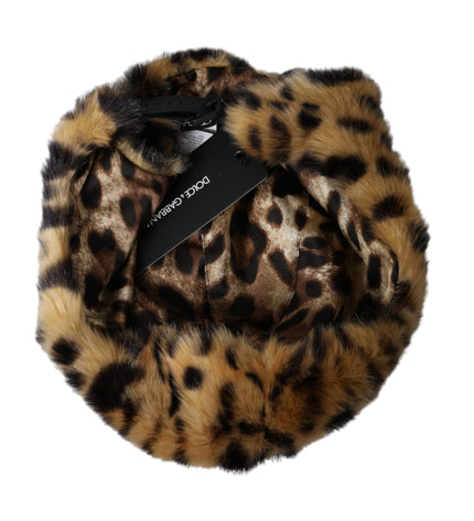 Dolce & Gabbana Brown Leopard Fur Women Bucket Hat