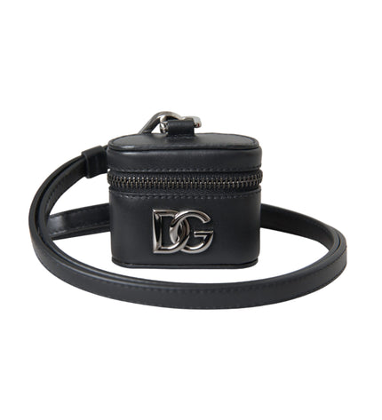 Dolce & Gabbana Black DG Logo Leather Silver Metal Airpods Case