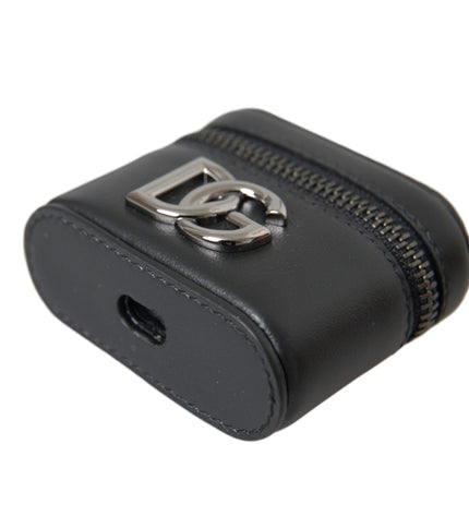 Dolce & Gabbana Black DG Logo Leather Silver Metal Airpods Case