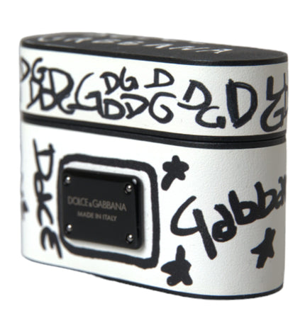 Dolce & Gabbana Black White Leather Scribble Embossed Logo Airpods Case