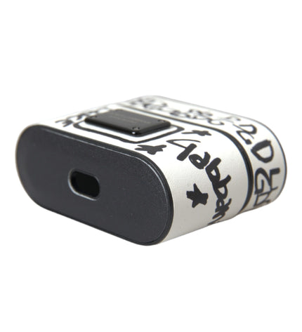 Dolce & Gabbana Black White Leather Scribble Embossed Logo Airpods Case