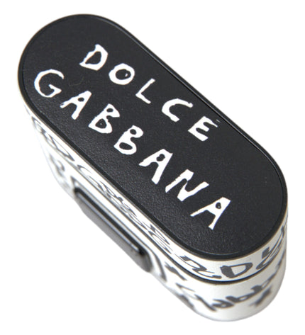 Dolce & Gabbana Black White Leather Scribble Embossed Logo Airpods Case