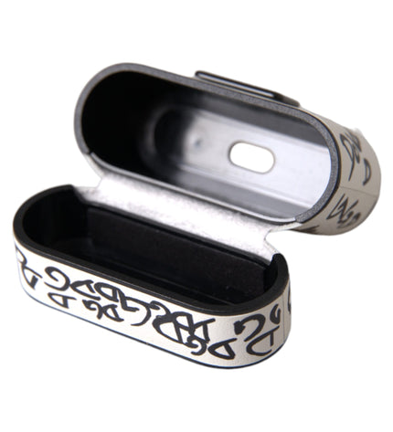 Dolce & Gabbana Black White Leather Scribble Embossed Logo Airpods Case