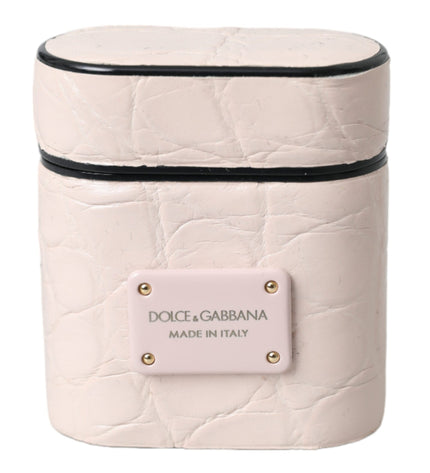 Dolce & Gabbana Light Pink Leather Metal Logo Plaque Airpods Case