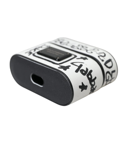 Dolce & Gabbana Black White Leather Scribble Embossed Logo Airpods Case