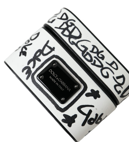 Dolce & Gabbana Black White Leather Scribble Embossed Logo Airpods Case