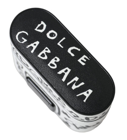 Dolce & Gabbana Black White Leather Scribble Embossed Logo Airpods Case