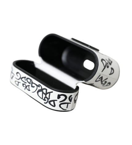 Dolce & Gabbana Black White Leather Scribble Embossed Logo Airpods Case