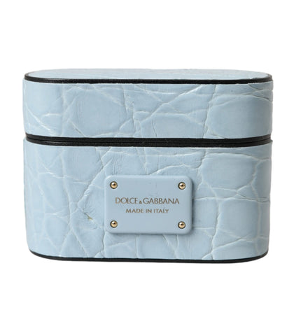 Dolce & Gabbana Light Blue Leather Metal Logo Plaque Airpods Case