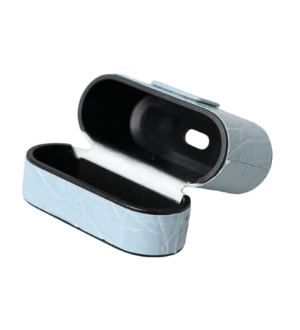 Dolce & Gabbana Light Blue Leather Metal Logo Plaque Airpods Case