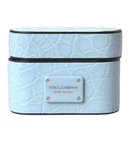 Dolce & Gabbana Light Blue Leather Metal Logo Plaque Airpods Case