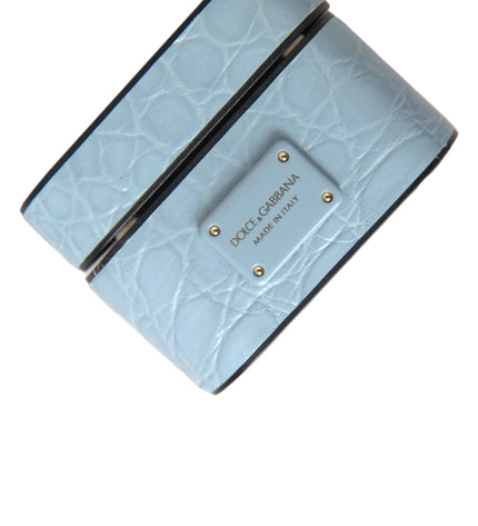 Dolce & Gabbana Light Blue Leather Metal Logo Plaque Airpods Case