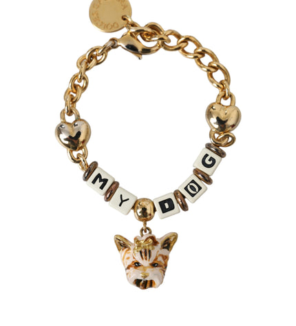 Dolce & Gabbana Gold Tone Brass Chain MY DOG Heart Bracelet