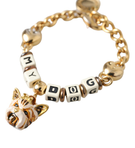 Dolce & Gabbana Gold Tone Brass Chain MY DOG Heart Bracelet