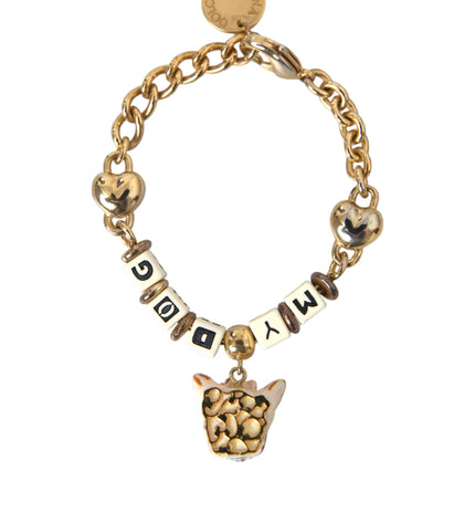 Dolce & Gabbana Gold Tone Brass Chain MY DOG Heart Bracelet