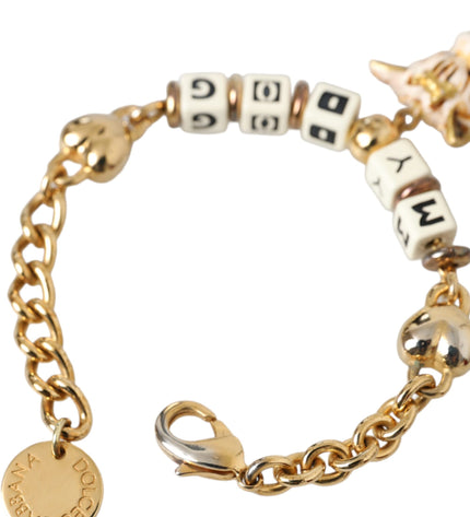 Dolce & Gabbana Gold Tone Brass Chain MY DOG Heart Bracelet