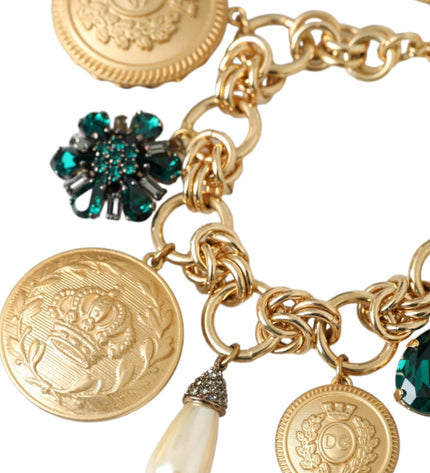 Dolce & Gabbana Gold Tone Brass Chain Crystal Women Bracelet