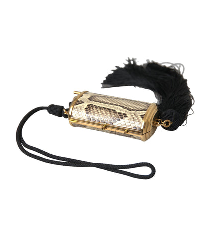 Dolce & Gabbana Beige Exotic Leather Mini Mirror Tassel Make Up Holder Bag